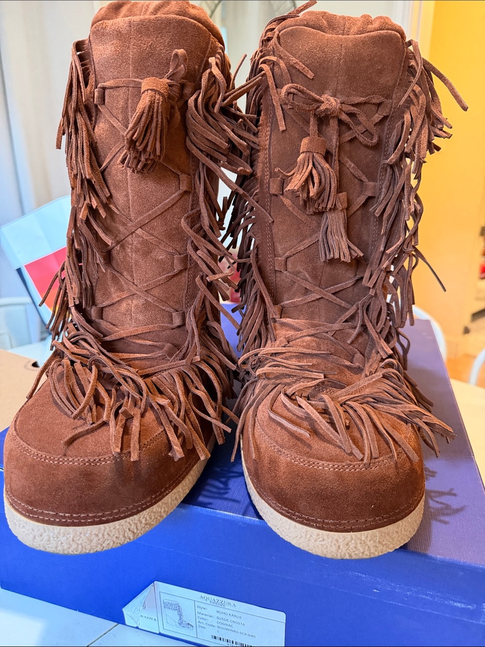 AQUAZZURA Firenze NWB Brown Suede Fringe Women's Boots 41/43